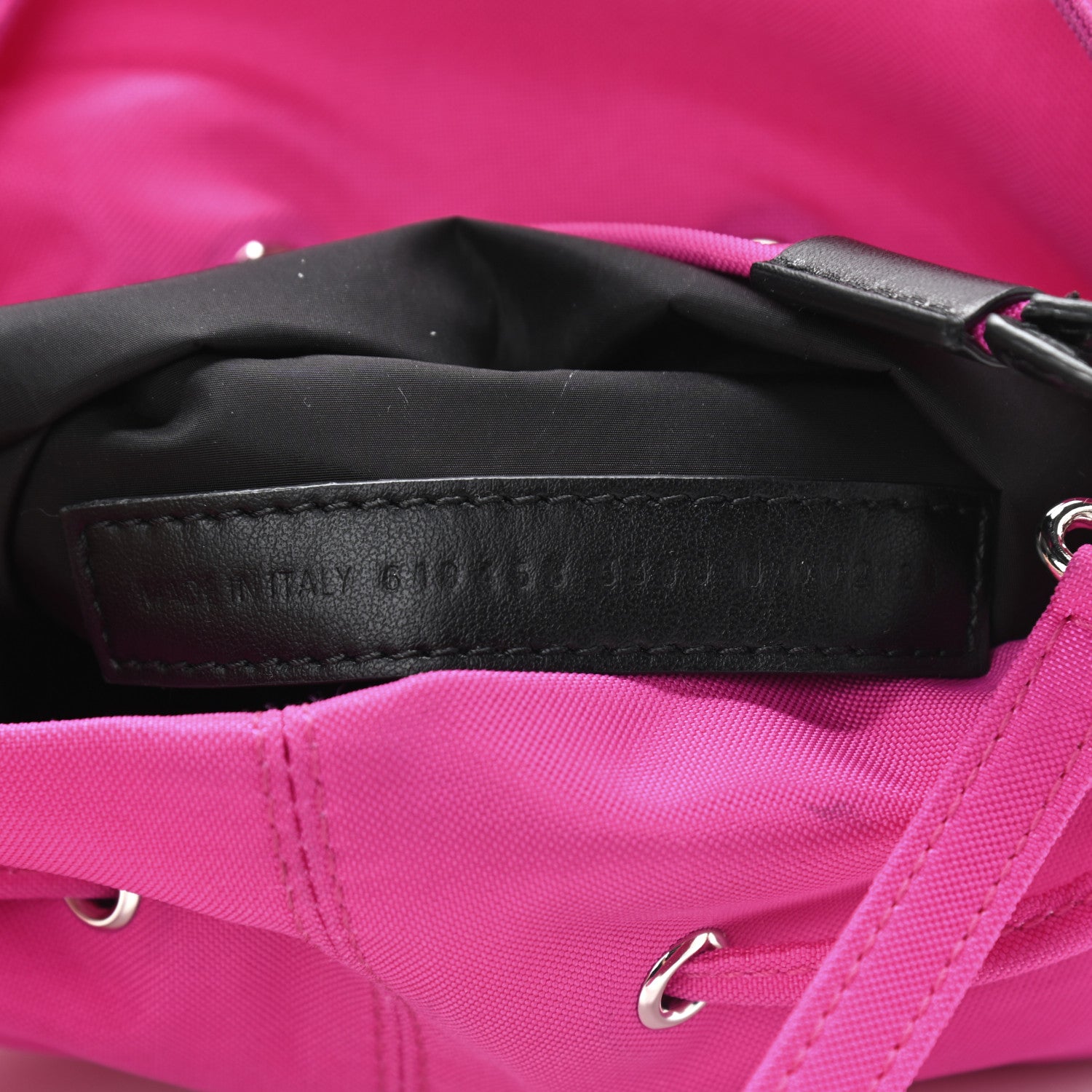 Balenciaga Recycled Sport Nylon Logo Embroidered Wheel Drawstring Bucket Bag XS Fuchsia Black 7 of 9