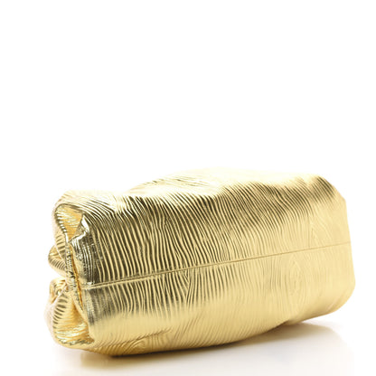 Bottega Veneta Metallic Bark Calfskin Embossed The Pouch Oversized Clutch Oro 3 of 9