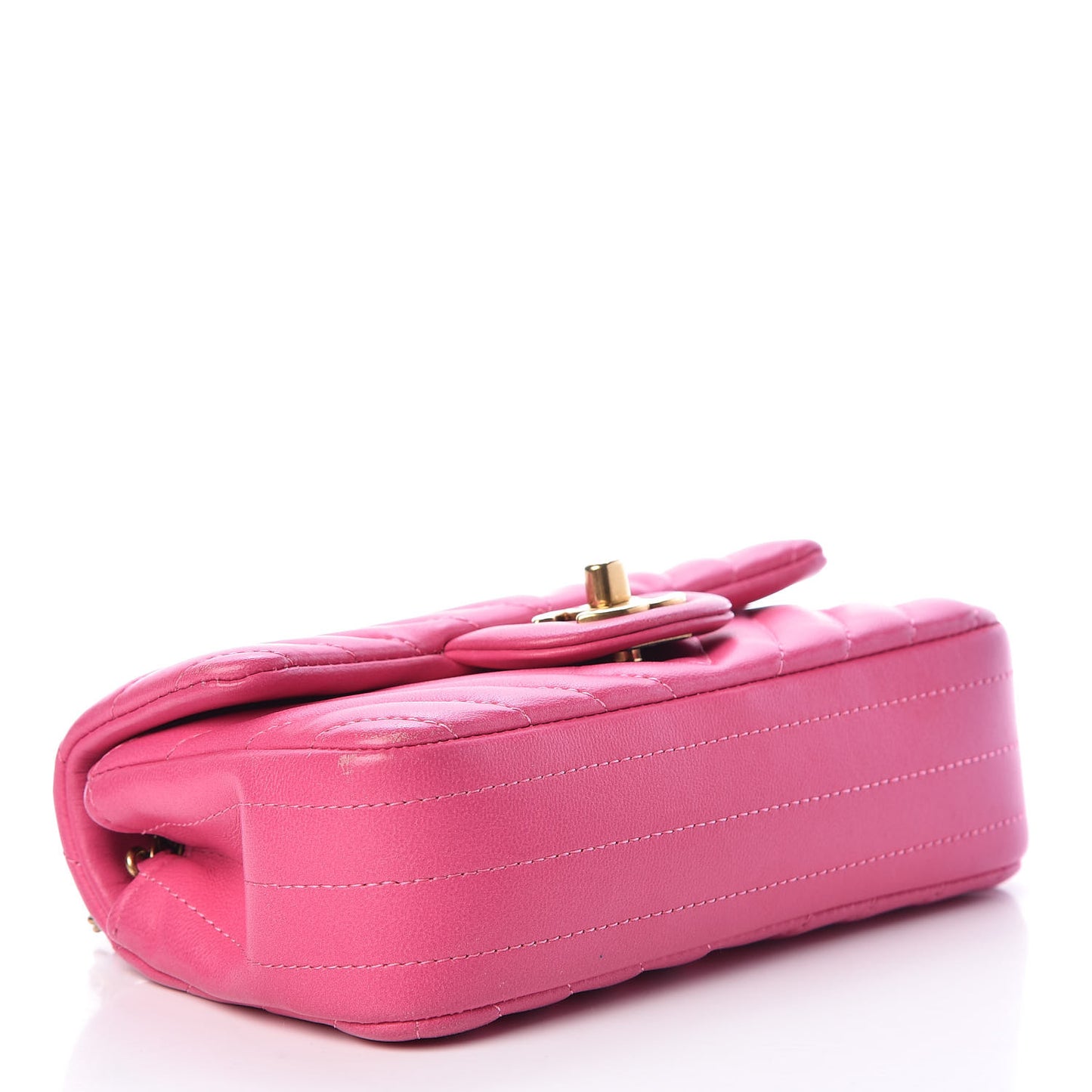 Lambskin Chevron Quilted Extra Mini Rectangular Flap Dark Pink