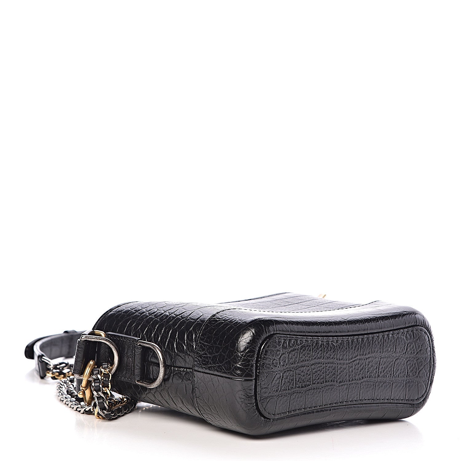 Chanel Calfskin Crocodile Embossed Small Gabrielle Cocodile Hobo Black 5 of 11