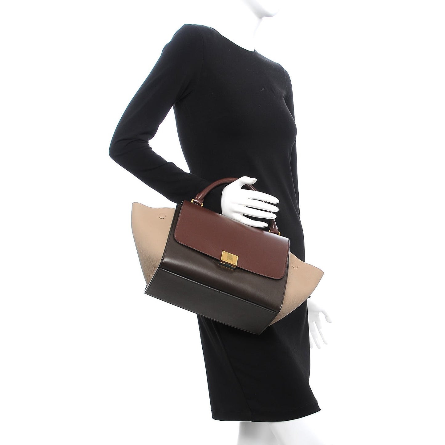 Sleek Calfskin Tri-color Small Trapeze Wine