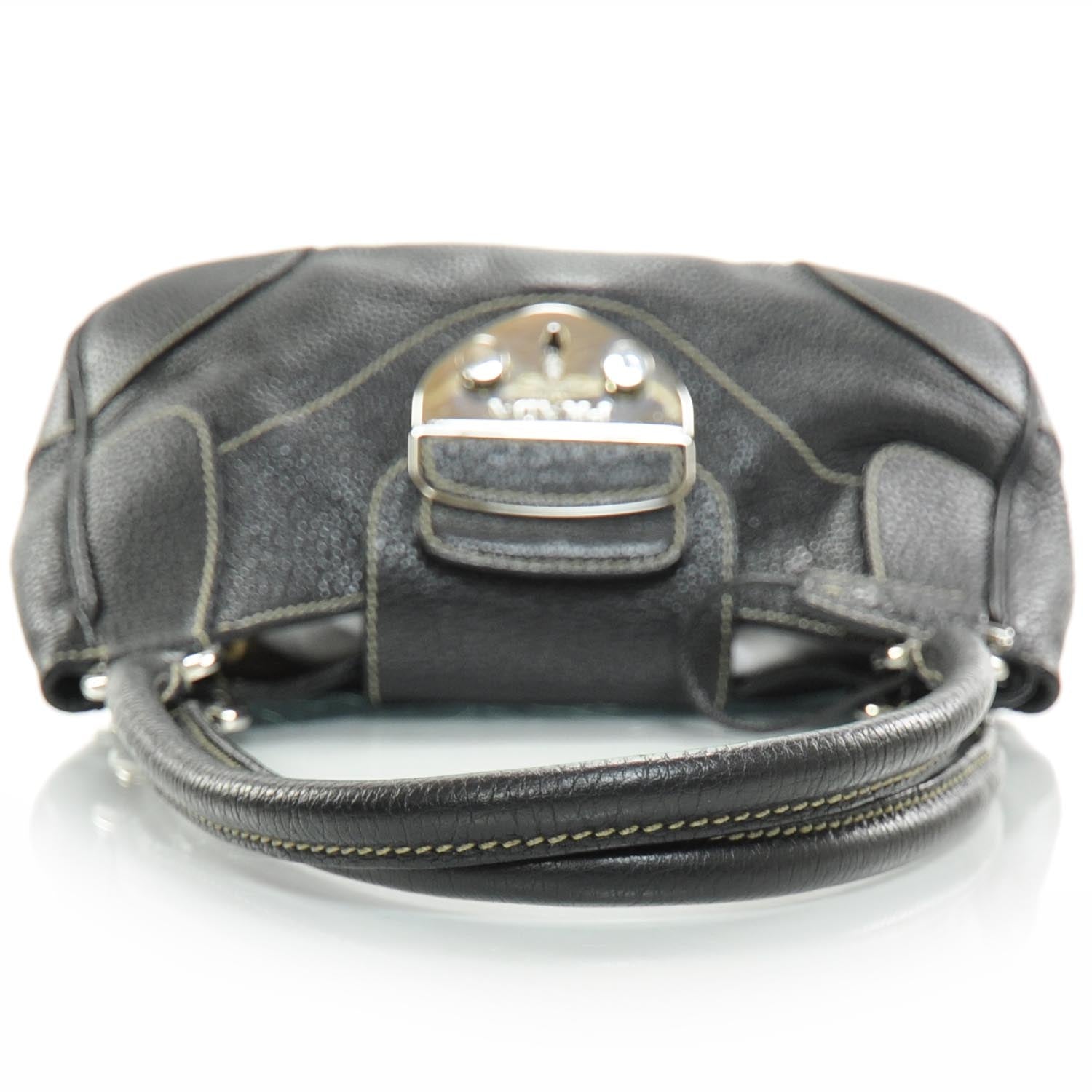 Prada Vitello Daino Foldover Pushlock Bag Black 6 of 10
