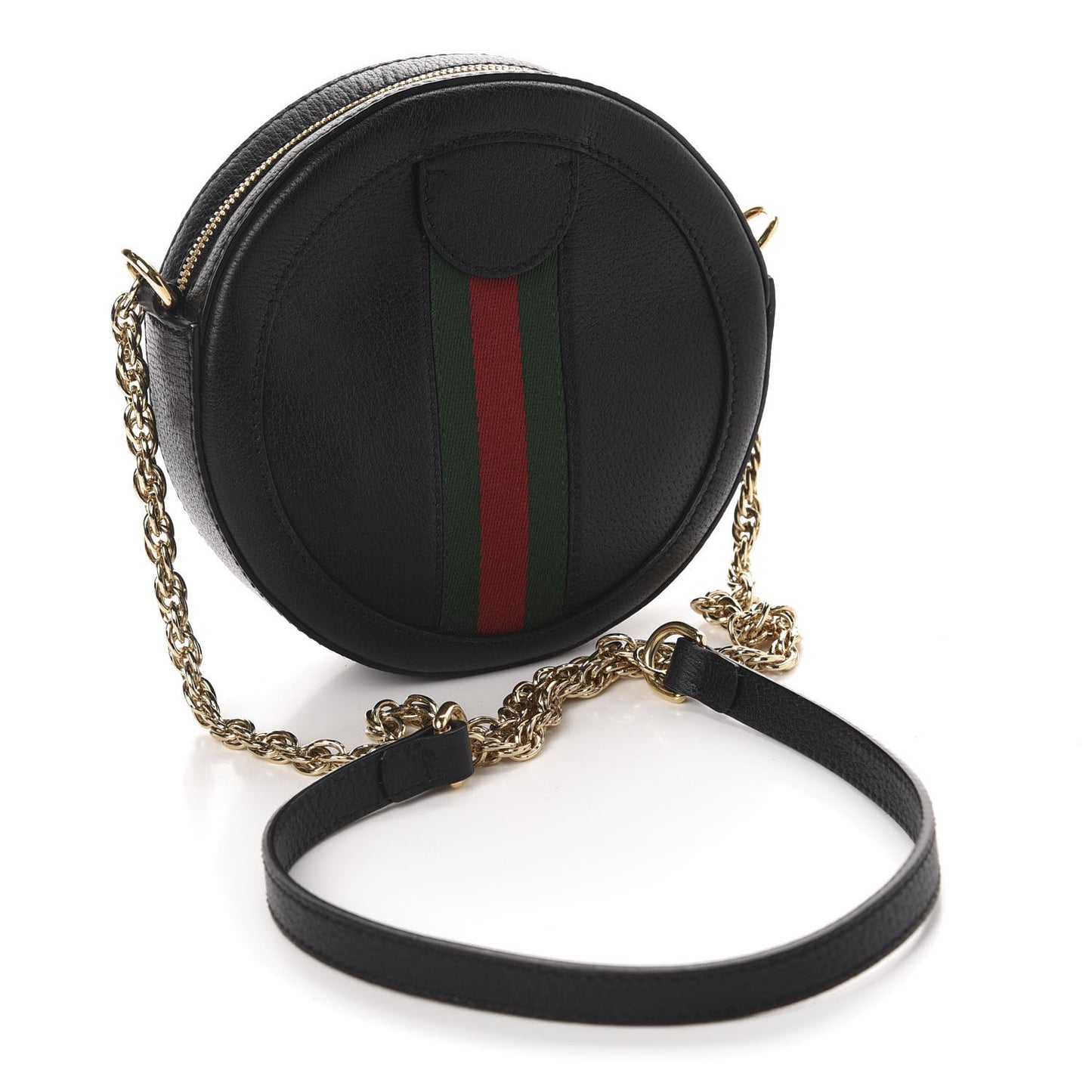 Grained Calfskin Web Mini Ophidia Round Shoulder Bag Black