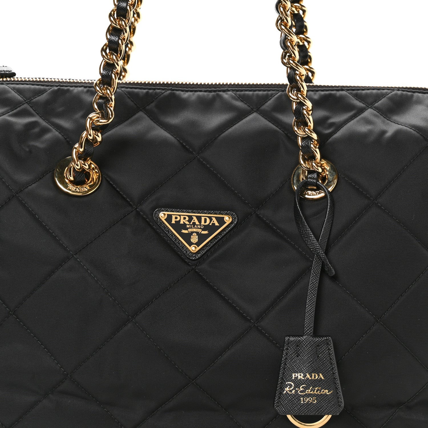 Prada Re-Nylon Tessuto Impuntu Quilted Re-Edition 1995 Chaine Tote Black 9 of 11