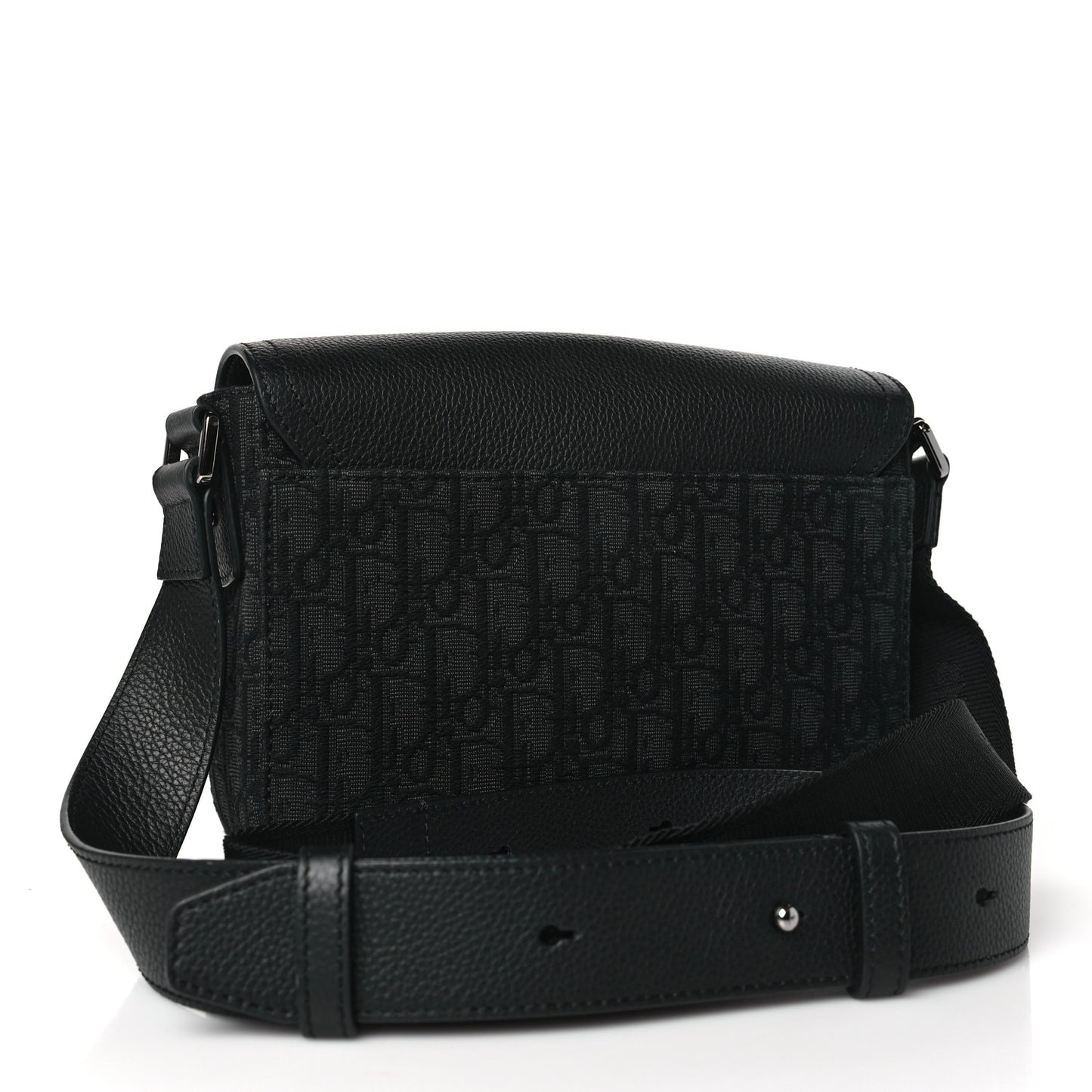Oblique Jacquard Grained Calfskin Saddle Pouch With Strap Black