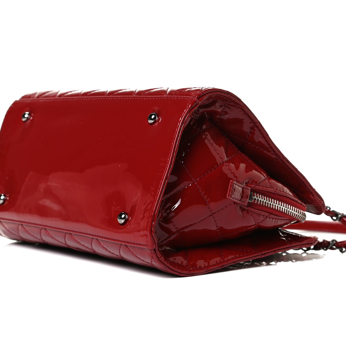 Patent Quilted Small CC Angle Tote Red