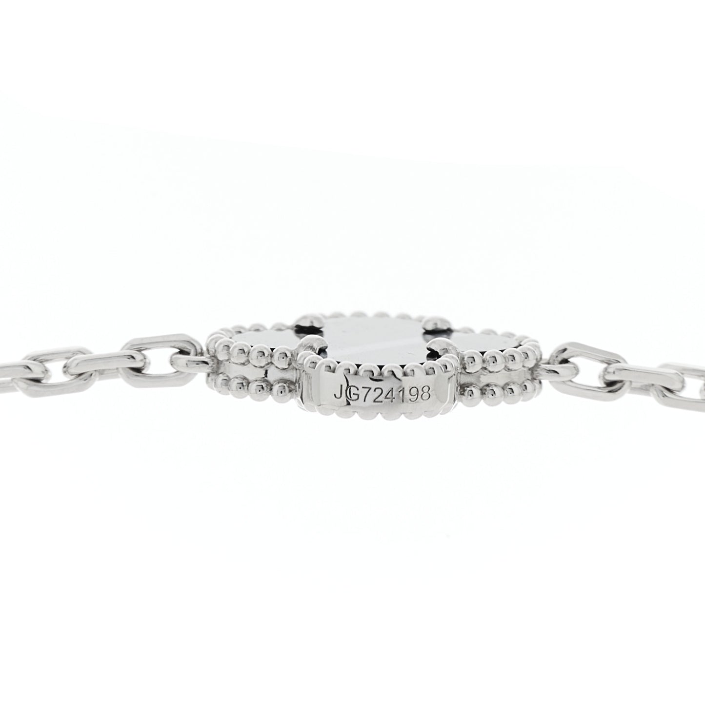 18K White Gold Veined Black Onyx 20 Motifs Vintage Alhambra Necklace