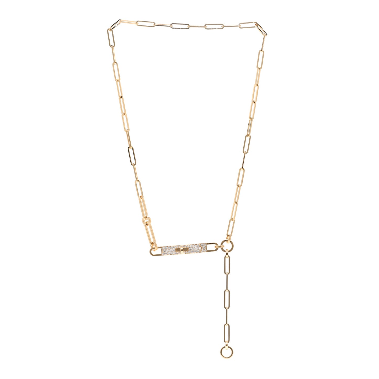 18K Yellow Gold Diamond Pave PM Kelly Chaine Lariat Necklace ST