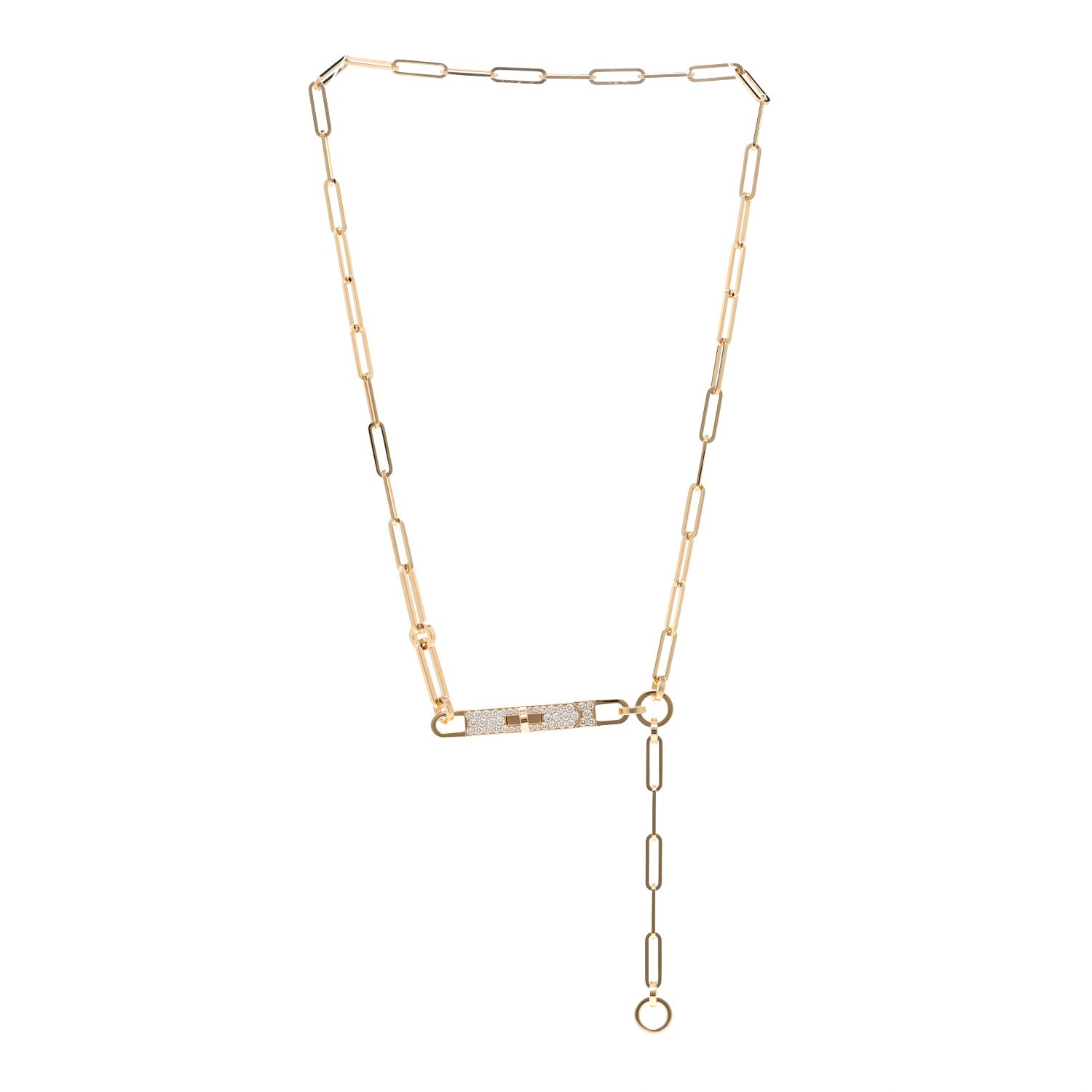 Hermes 18K Yellow Gold Diamond Pave PM Kelly Chaine Lariat Necklace ST 3 of 5