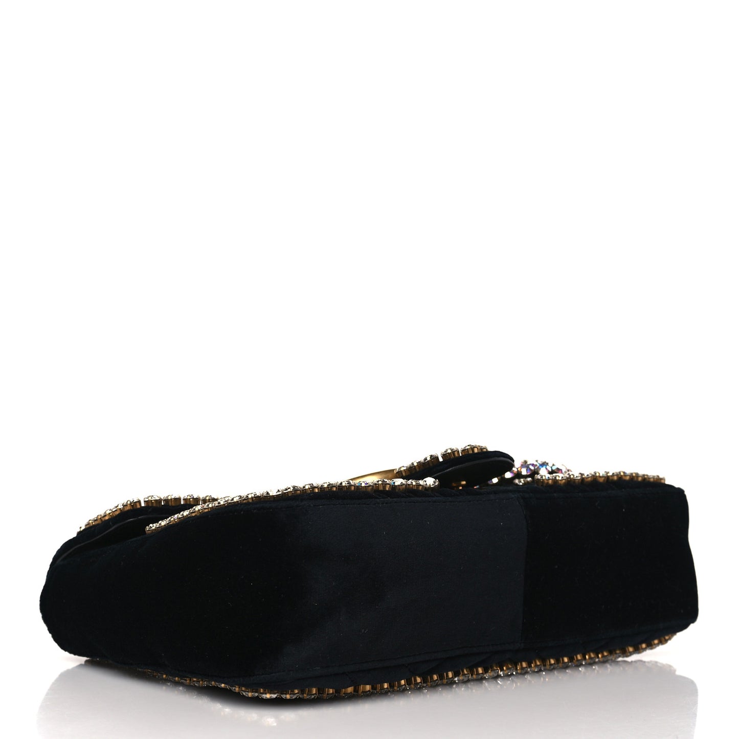 Velvet Matelasse Crystal Medium GG Marmont Shoulder Bag Black