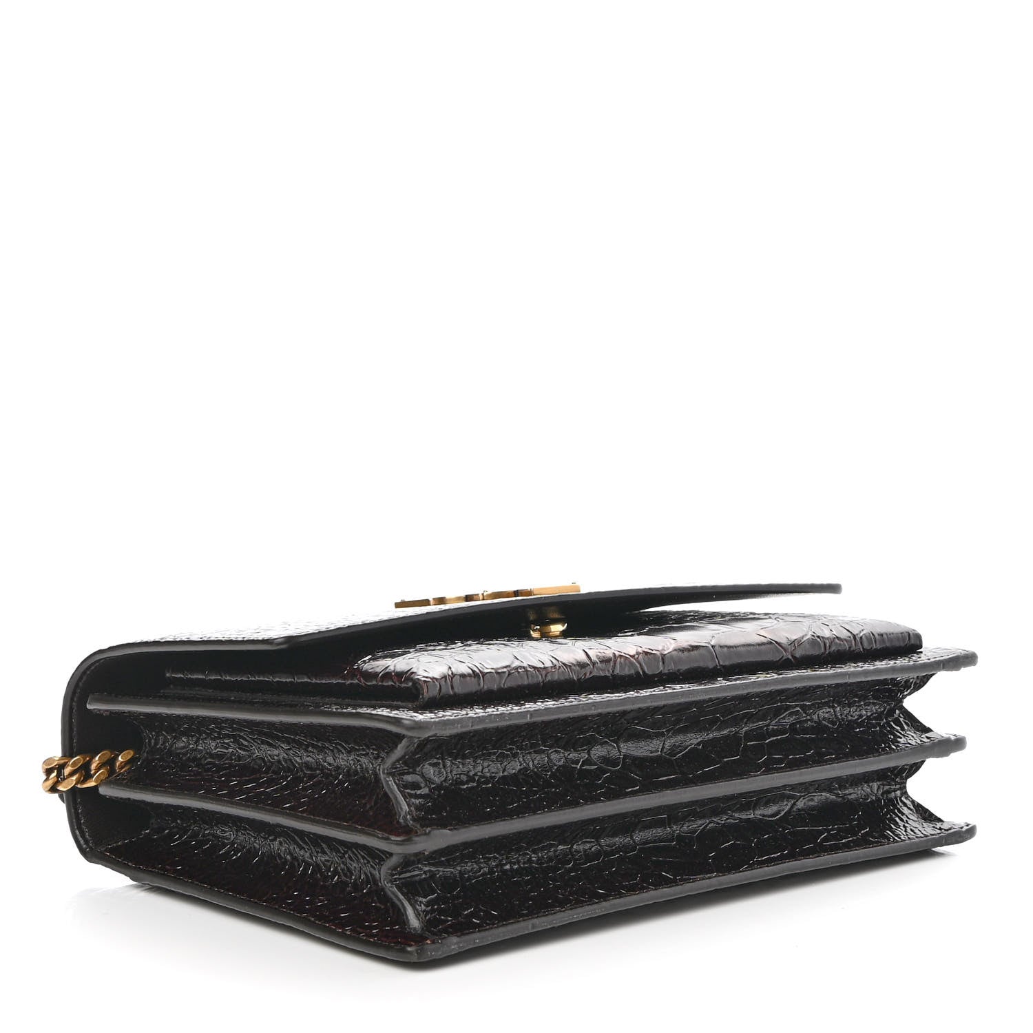 Saint Laurent Calfskin Crocodile Embossed Medium Monogram Sunset Brown 3 of 9