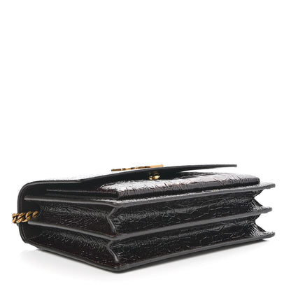 Saint Laurent Calfskin Crocodile Embossed Medium Monogram Sunset Brown 3 of 9