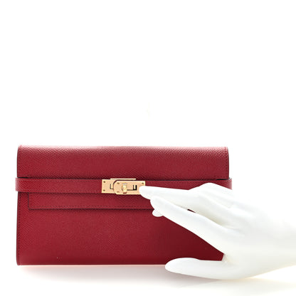 Hermes Epsom Kelly Longue Wallet Rouge Grenat 2 of 8