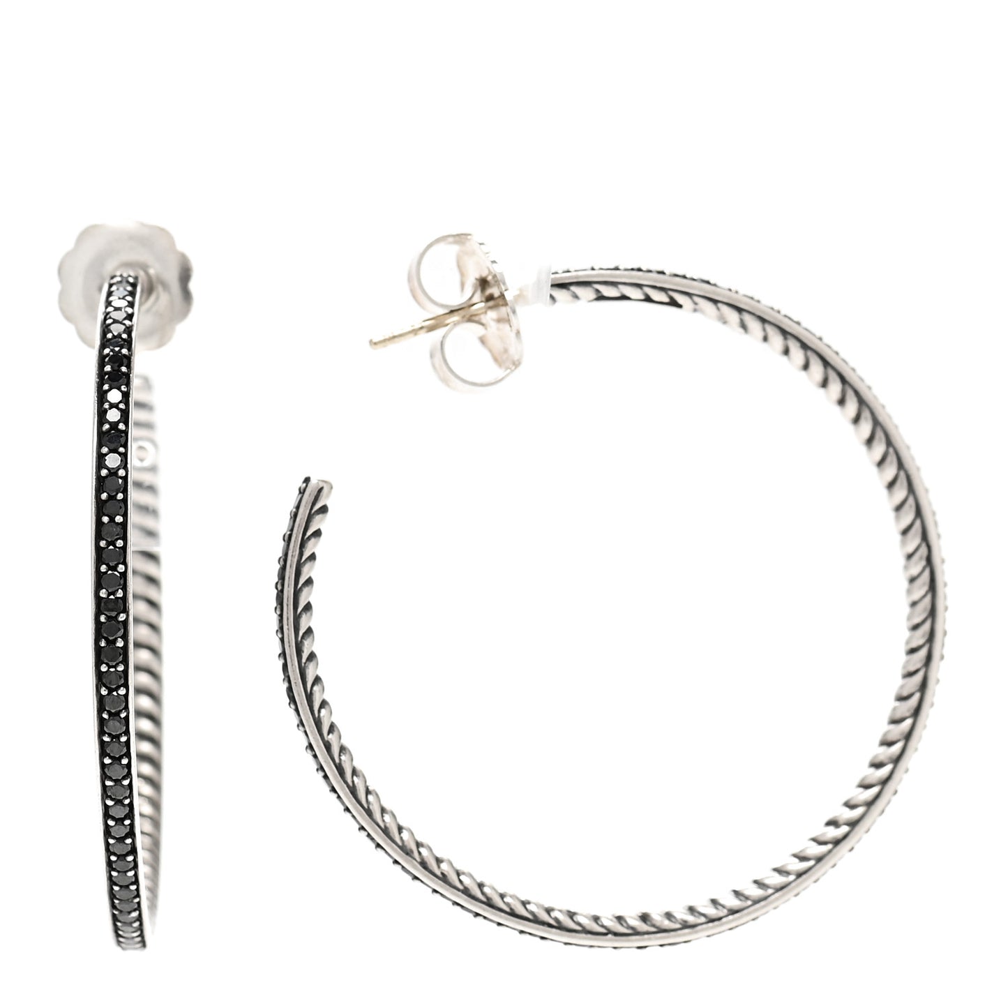 Sterling Silver Black Diamond 42mm Midnight Melange Hoop Earrings