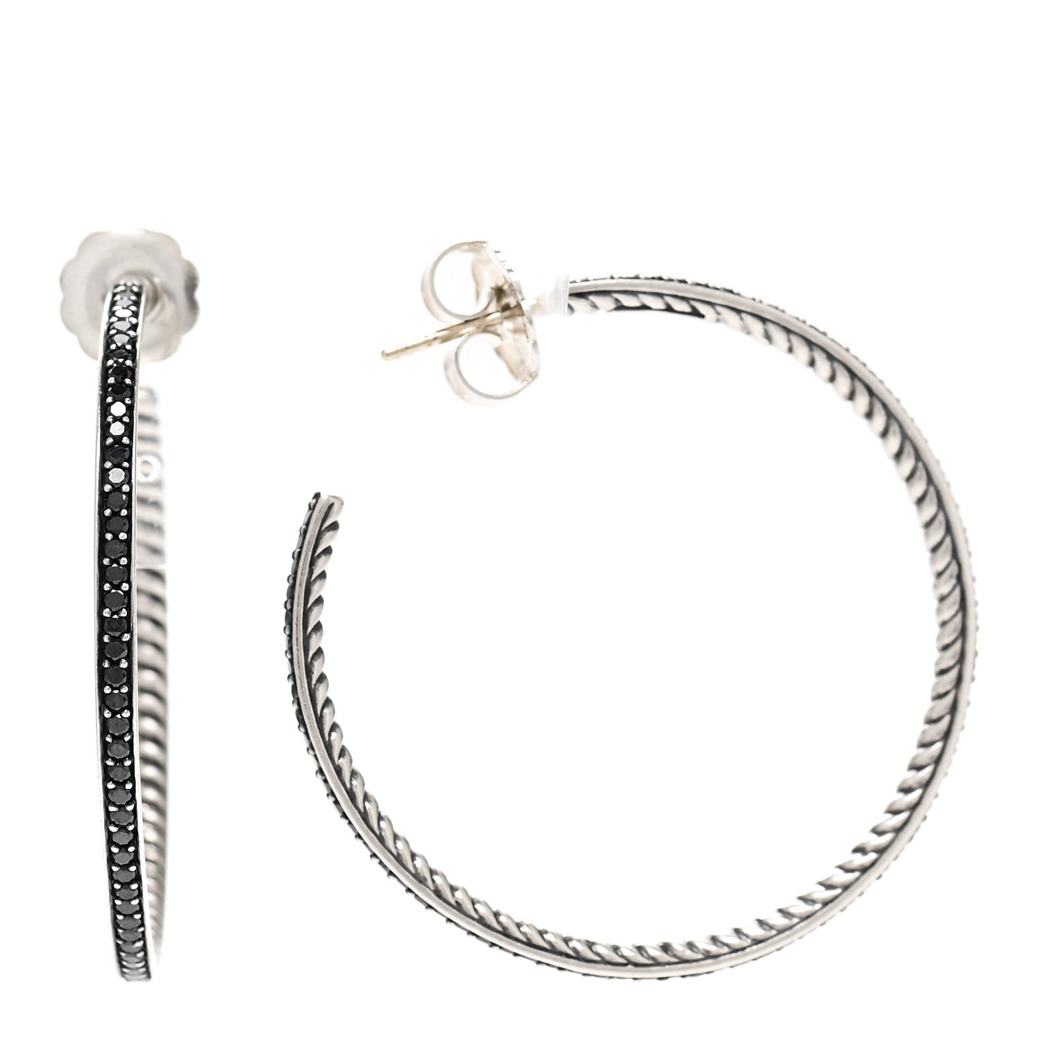 David Yurman Sterling Silver Black Diamond 42mm Midnight Melange Hoop Earrings 1 of 4
