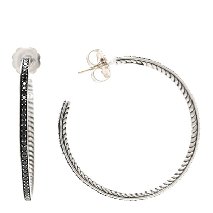 David Yurman Sterling Silver Black Diamond 42mm Midnight Melange Hoop Earrings 1 of 4
