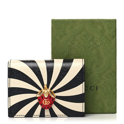 Gucci Textured Calfskin Double G Strawberry Card Case Black White 10 of 10