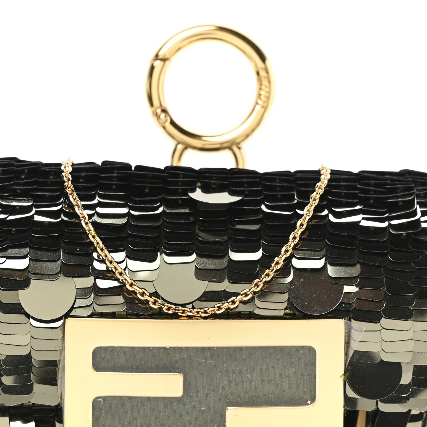 Fendi Sequin Paillettes Shiny Nappa Sex and the City Nano Maxi Buckle Baguette Charm Avocado 8 of 11