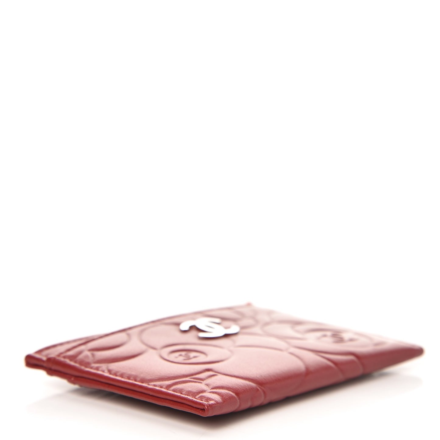 Lambskin Camellia Embossed Card Holder Red