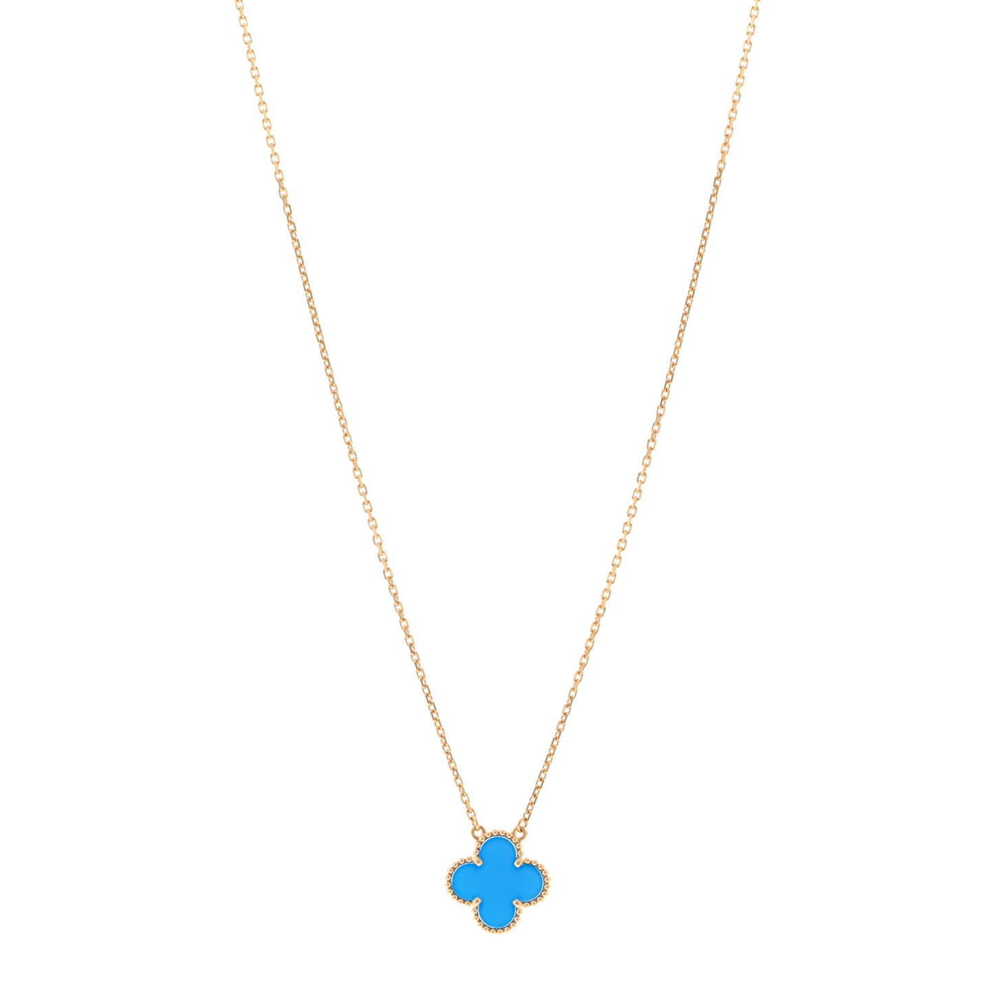18K Yellow Gold Blue Agate Vintage Alhambra Pendant Necklace