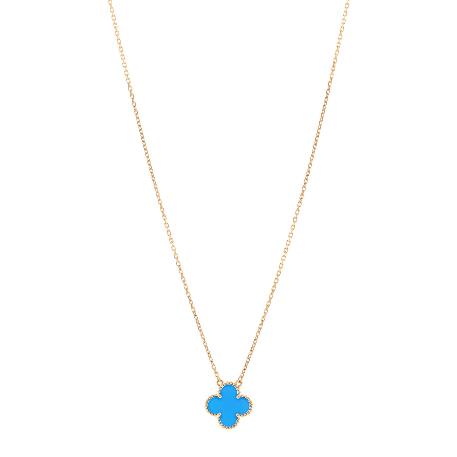 Van Cleef & Arpels 18K Yellow Gold Blue Agate Vintage Alhambra Pendant Necklace 1 of 5