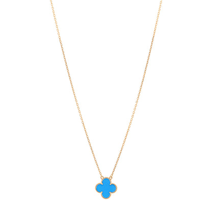 Van Cleef & Arpels 18K Yellow Gold Blue Agate Vintage Alhambra Pendant Necklace 1 of 5
