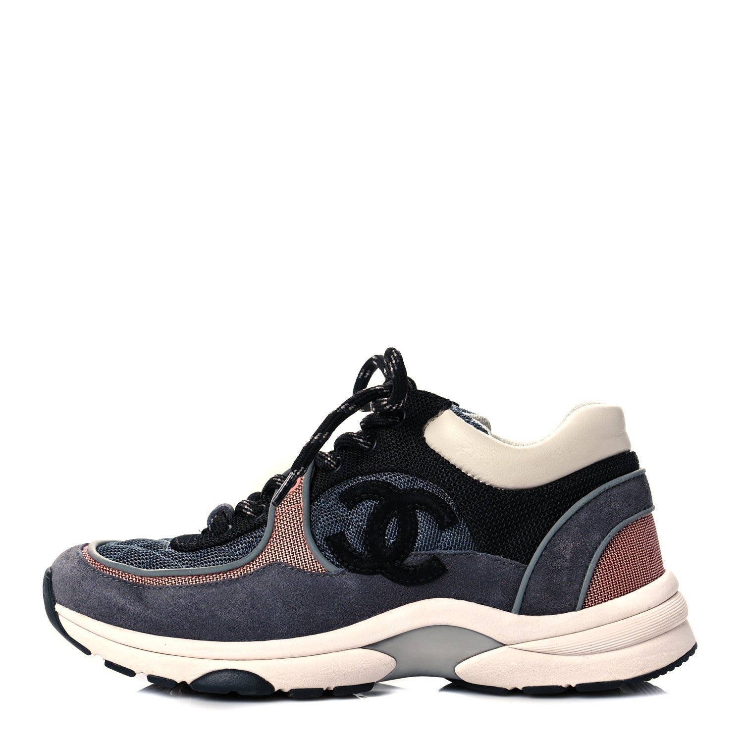 Chanel Nylon Calfskin Suede Womens CC Sneakers 37.5 Grey Pink 1 of 10