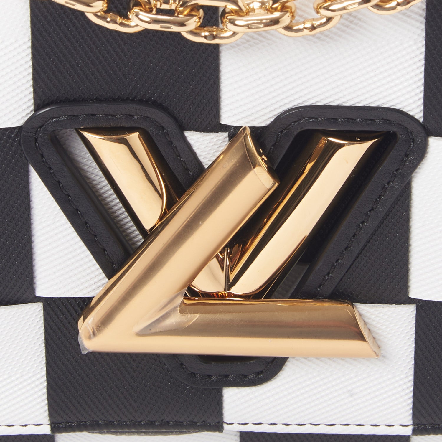 Louis Vuitton Calfskin Damier Tressage Twist Shoulder Bag MM Black White 8 of 9