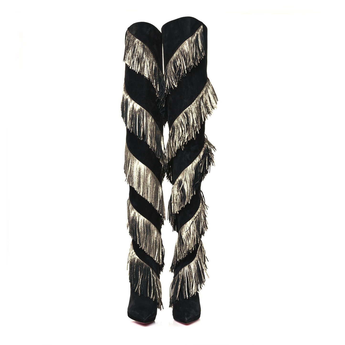Veau Velours Lame Tweed Bolcheva 120 Thigh High Boots 37 Black Platine