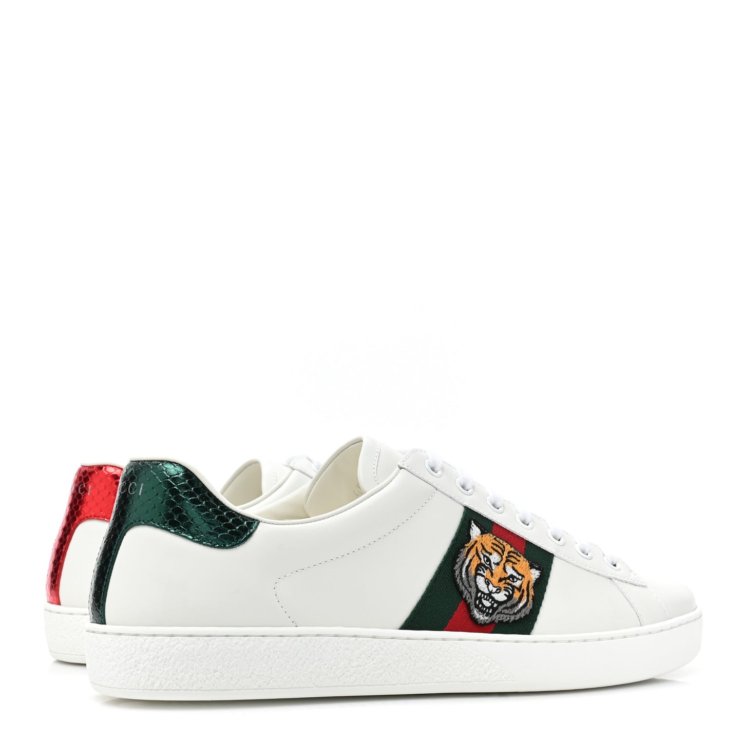 Calfskin Ayers Web Tiger Embroidered Mens Ace Sneakers 10 White Green Red