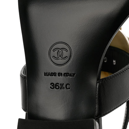 Chanel Lambskin Camellia Thong Sandals 36.5 Black White 8 of 9