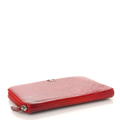 Chanel Lambskin Camellia Embossed Zip Around Organizer Wallet Red 4 of 16