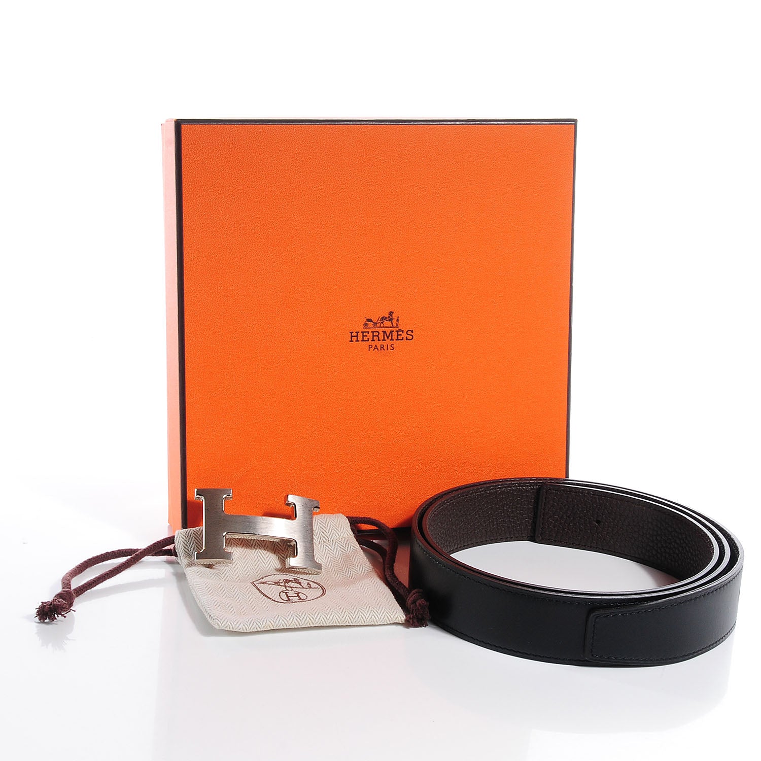 Hermes Box Togo Reversible Constance 32mm Brushed H Belt 95 Noir Chocolate 6 of 6