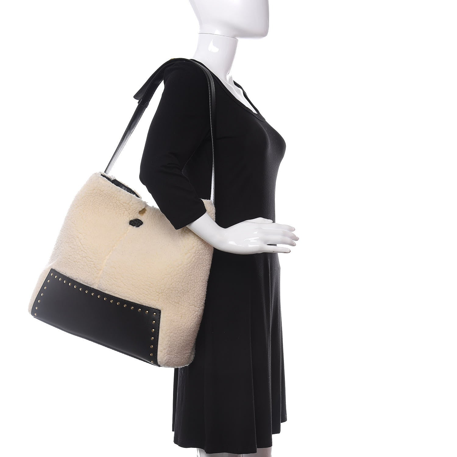 Stella McCartney Eco Alter Nappa Shearling Popper Bucket Bag Black White 2 of 11
