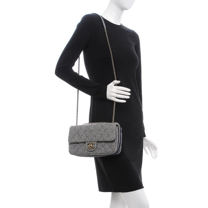Chanel Wool Felt Grosgrain Quilted Medium CC Eyelet Flap Grey 2 of 7