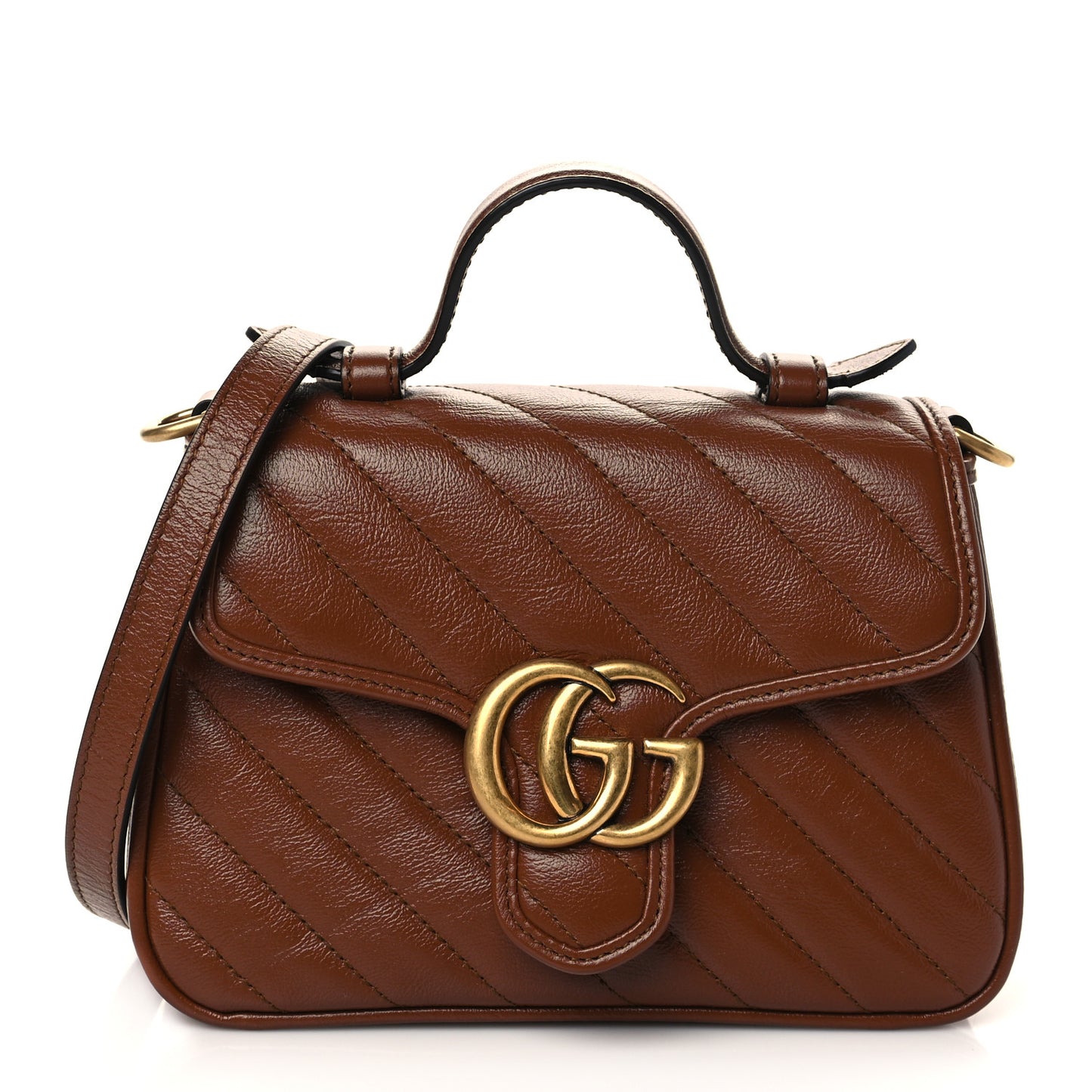 Azalea Calfskin Matelasse Diagonal Mini GG Marmont Top Handle Shoulder Bag Cuir