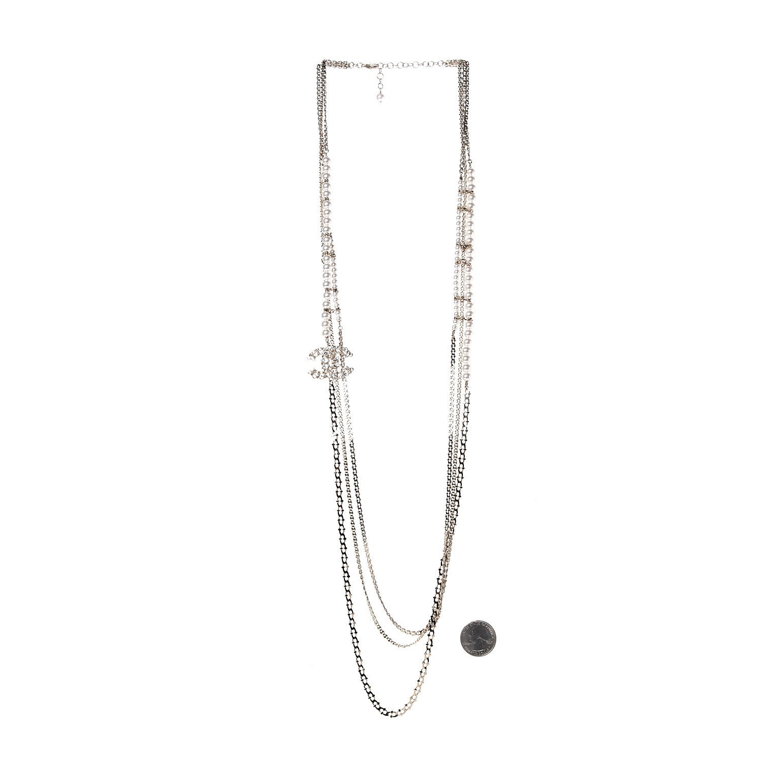 Chanel Crystal Pearl CC Long Multistrand Necklace Gold 3 of 5