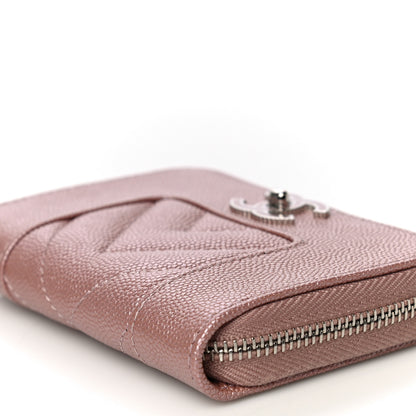 Chanel Metallic Caviar Chevron Quilted Vintage Mademoiselle Zip Coin Purse Pink 10 of 11