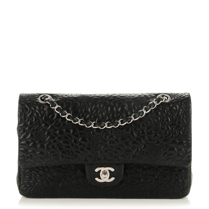 Chanel Lambskin Camellia Stitched Medium Double Flap Black 1 of 9