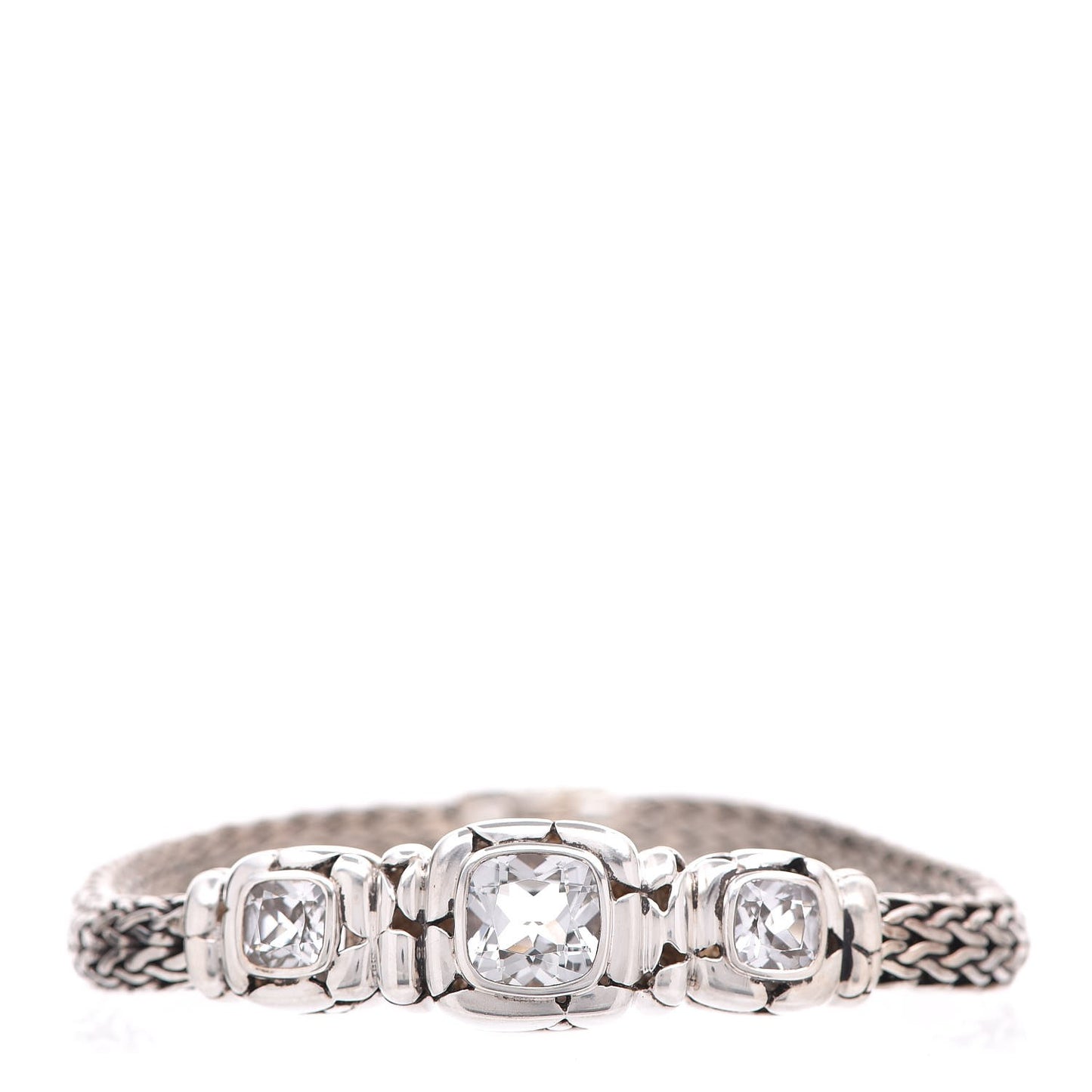 Sterling Silver White Topaz Three Station Kali Classic Chain Bracelet