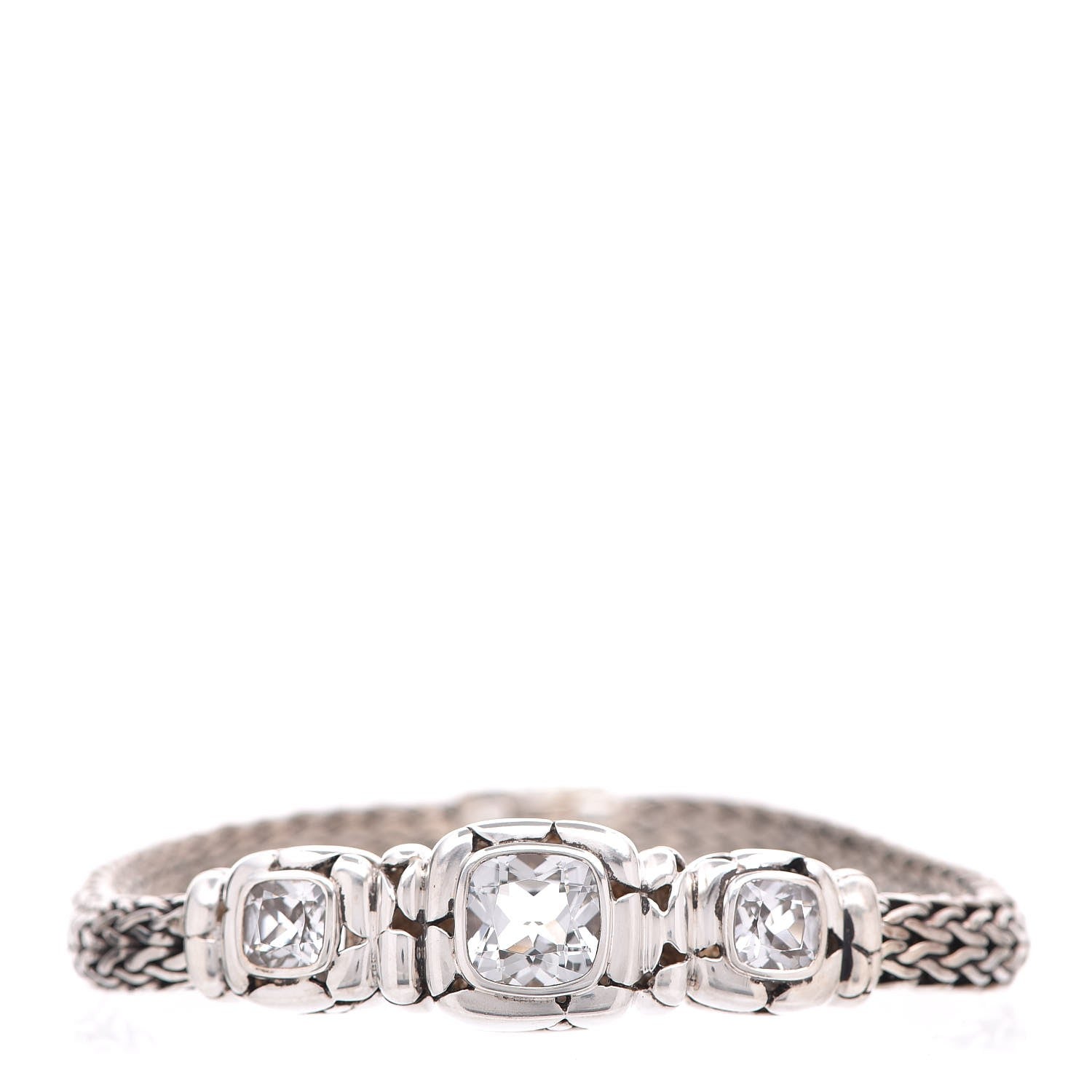 John Hardy Sterling Silver White Topaz Three Station Kali Classic Chain Bracelet 1 of 5