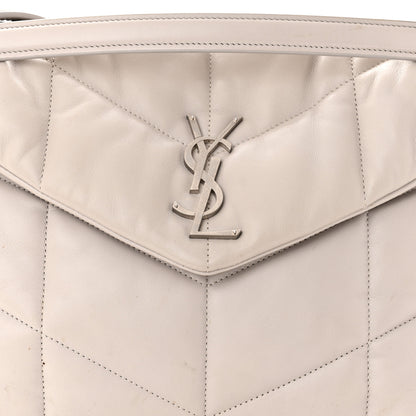 Saint Laurent Lambskin Quilted Medium Loulou Puffer Monogram Chain Satchel Blanc Vintage 8 of 15