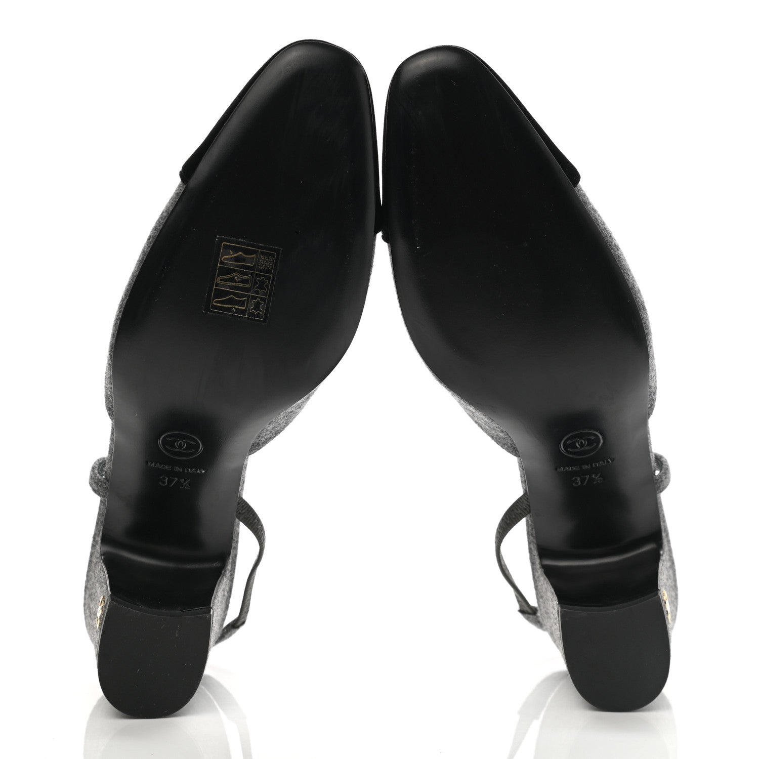 Chanel Wool Velvet Cap Toe CC Slingback Pumps 37.5 Black Grey 5 of 8