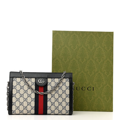 Gucci GG Supreme Monogram Textured Dollar Calfskin Web Small Ophidia Chain Shoulder Bag Beige Blue 11 of 11