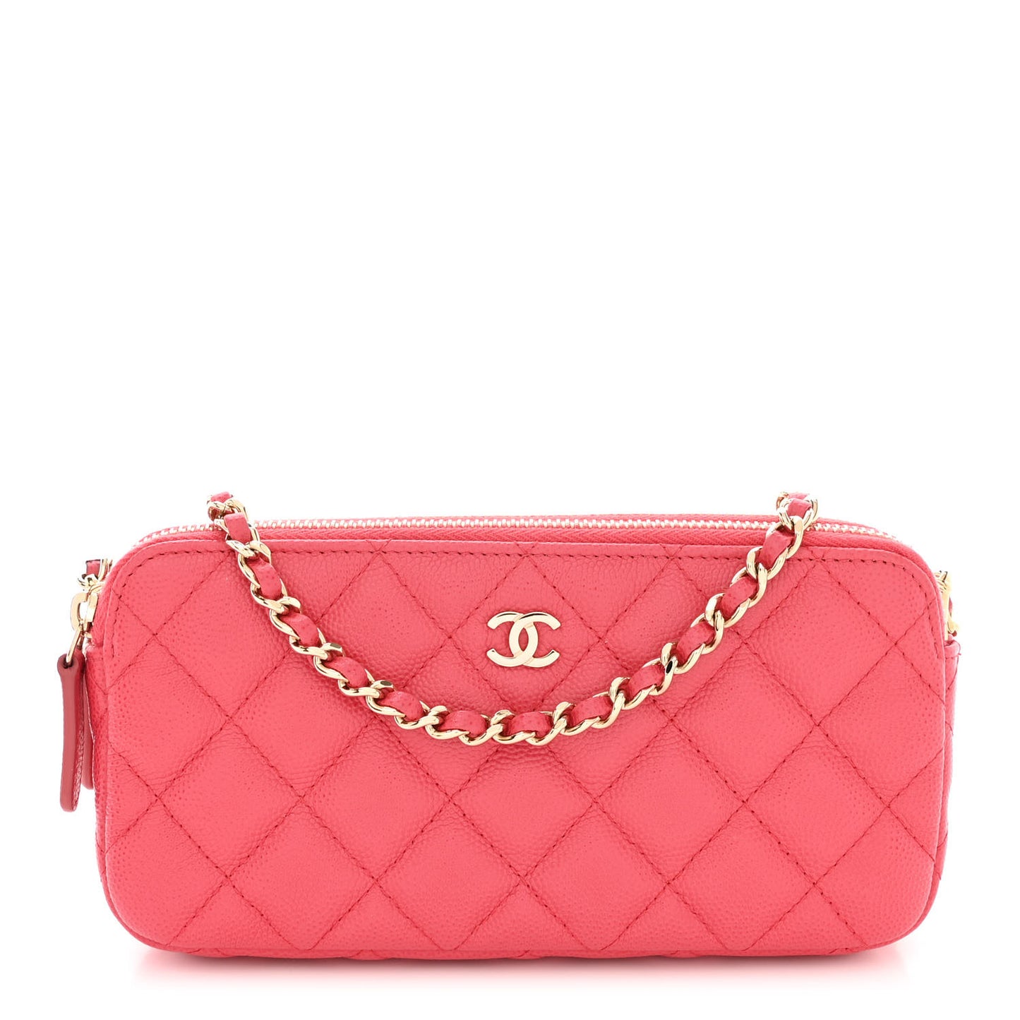 Caviar Quilted Small Clutch With Chain Pink