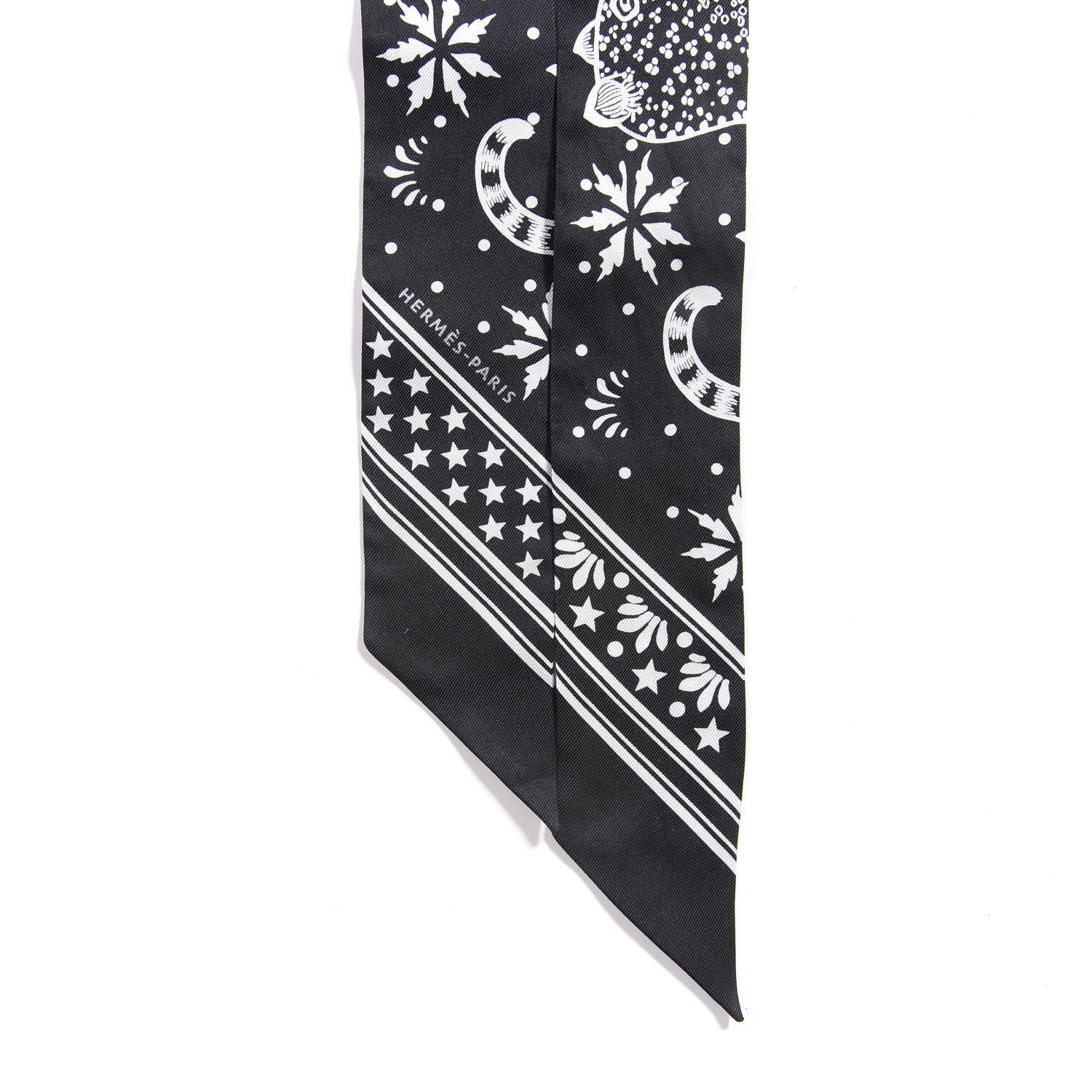 Hermes Silk Les Leopards Twilly Black White 3 of 4