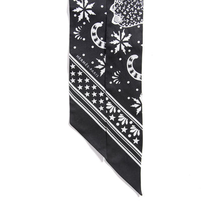 Hermes Silk Les Leopards Twilly Black White 3 of 4