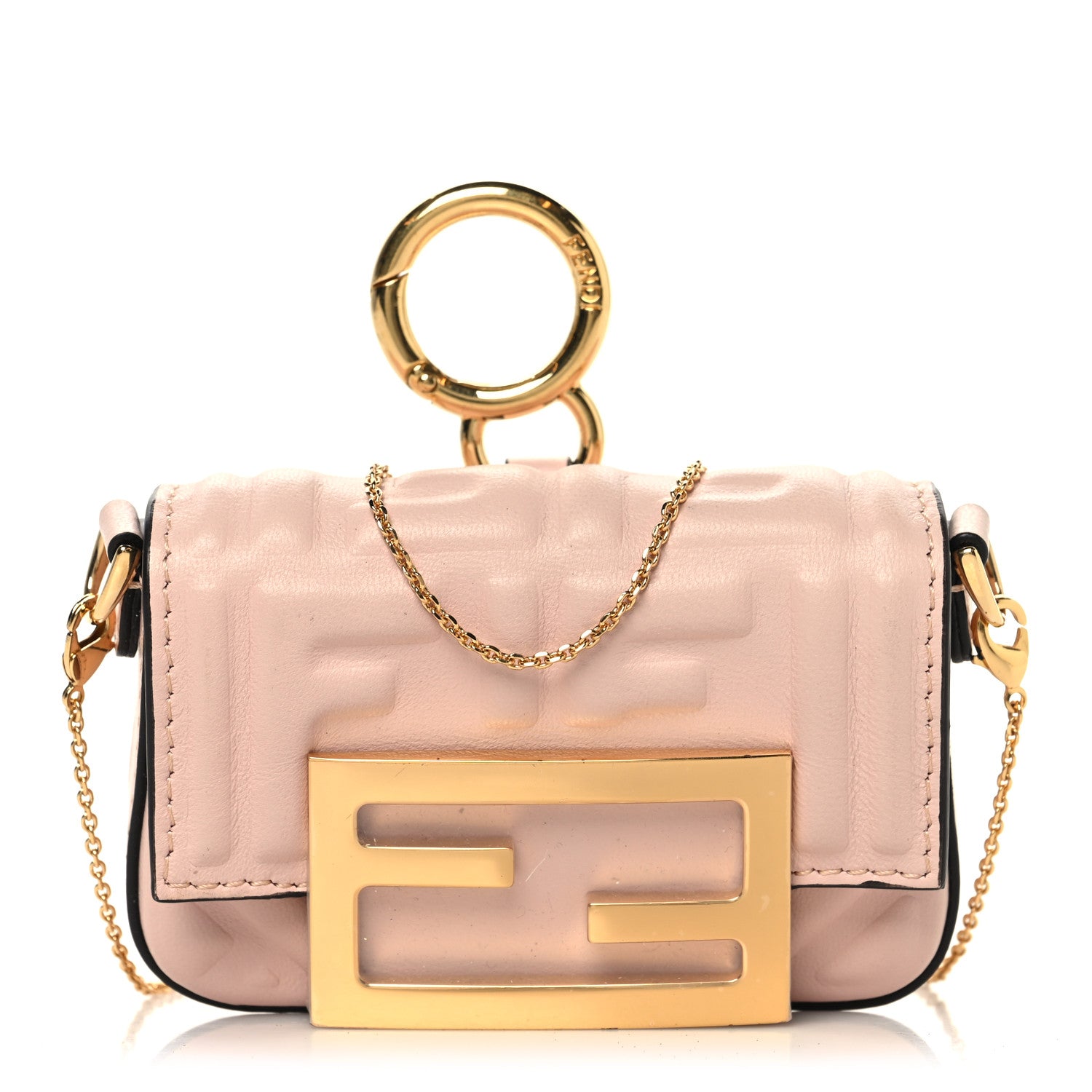 Fendi Nappa Matisse FF Embossed Nano Maxi Buckle Baguette Charm Rosa Quarzo 1 of 9