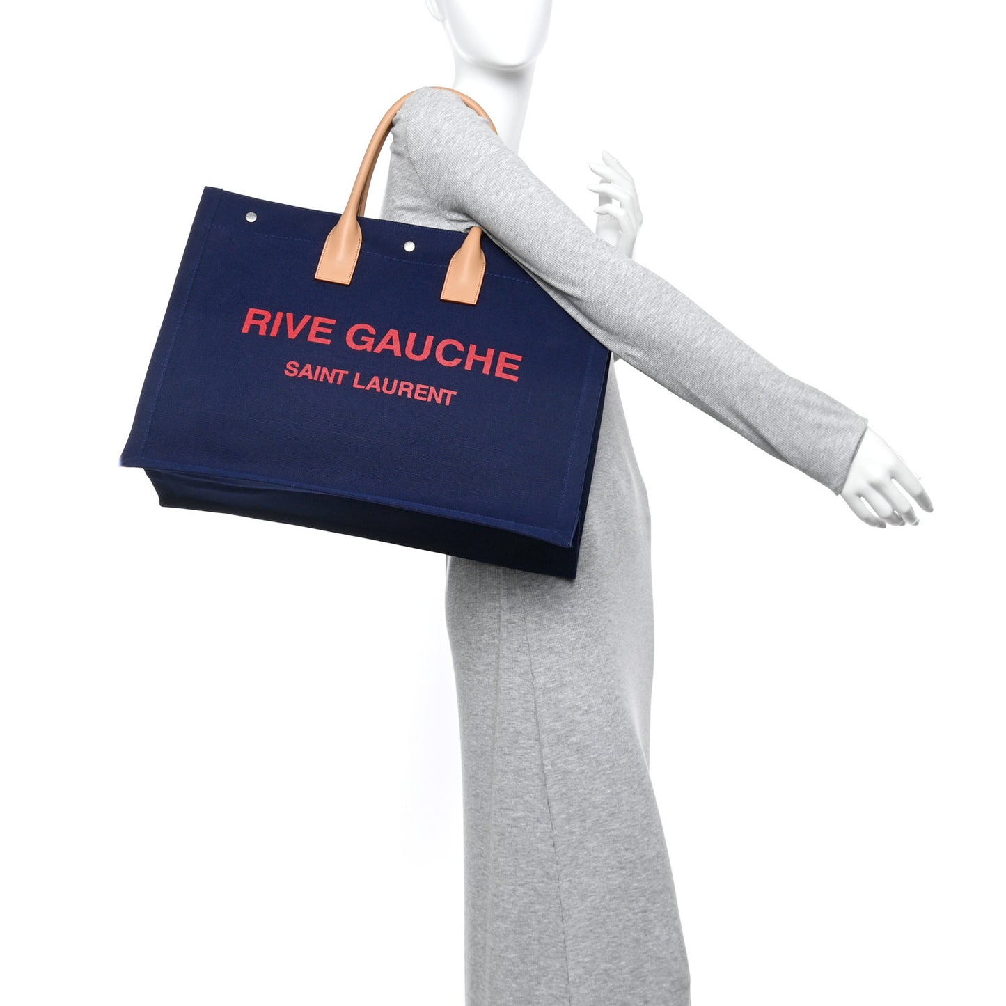 Linen Calfskin Rive Gauche Tote Blue Rouge Eros