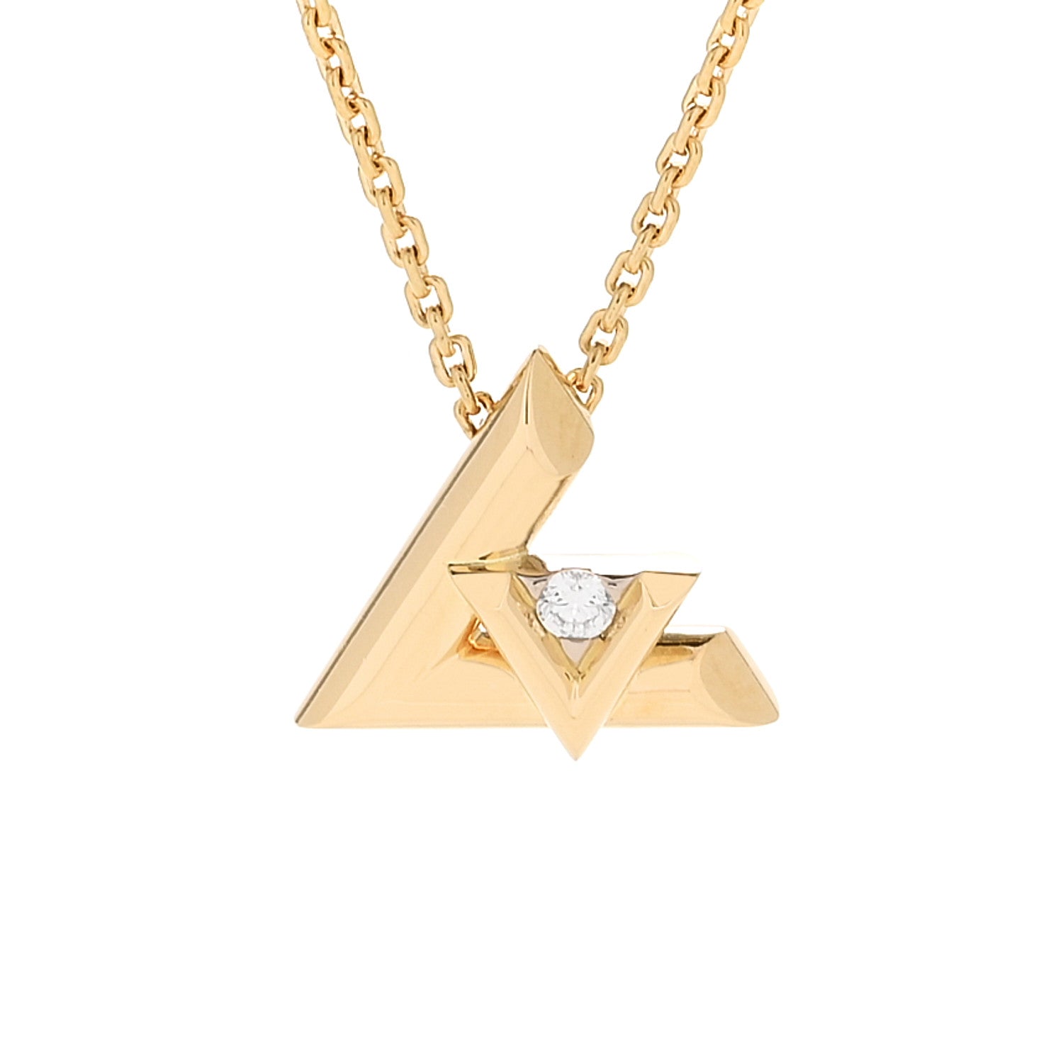 Louis Vuitton 18K Yellow Gold Diamond Small LV Volt One Pendant Necklace 4 of 6